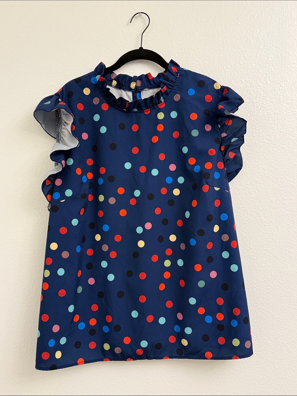 Shein Curve - 4X - Navy Polka Dot Ruffle Sleeve Top